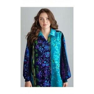 MC brand. woman's long sleeve blouse multicolor with a floral pattern.